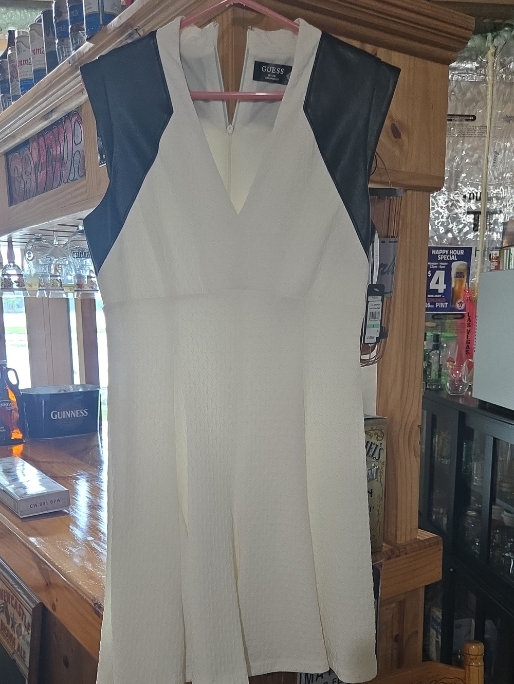 GUESS Ivory Mini Dress with Black Shoulder Panels
